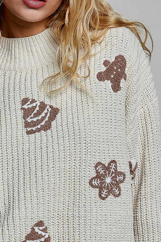 Cocoa Iced Holiday Embroidered Sweater