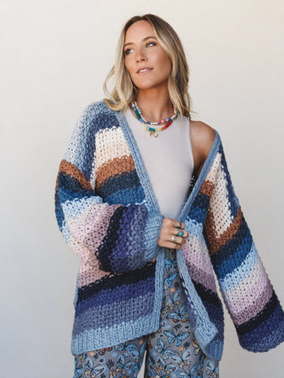 Multi Color Handmade Open Cardigan Sweater/Slate Blue