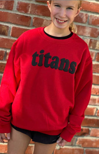 Red/Black Titans Puff Font Crewneck Sweatshirt