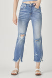 Risen High Rise Distressed Raw Hem Straight