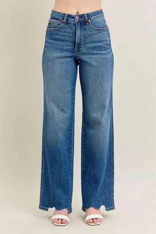 Judy Blue Tummy Control Chew Hem Wide Leg Jean