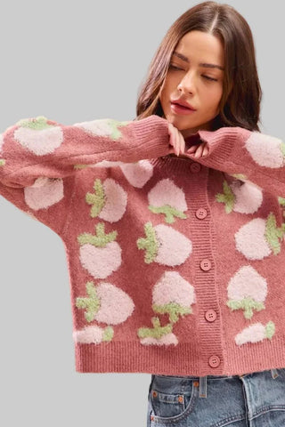 Celia Strawberry Knit Cardigan