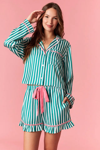Satin Stripe Pajama Set w/Velvet Bows