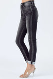 Risen High Rise Vintage Washed Skinny Cuff Jeans/Black