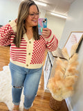 Raven Pink Checkerboard Cropped Cardigan
