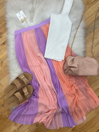 Goldie Colorblock Pleated Midi Skirt