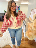 Raven Pink Checkerboard Cropped Cardigan